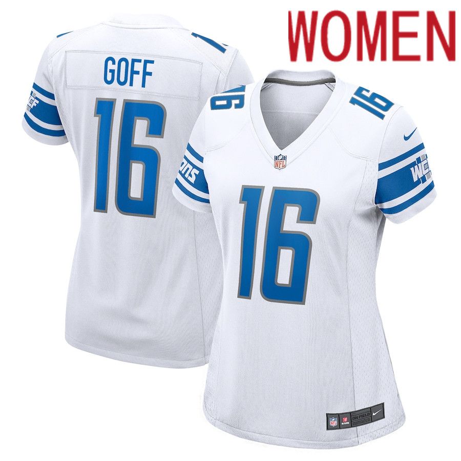 Women Detroit Lions 16 Jared Goff Nike White Game Player NFL Jersey
